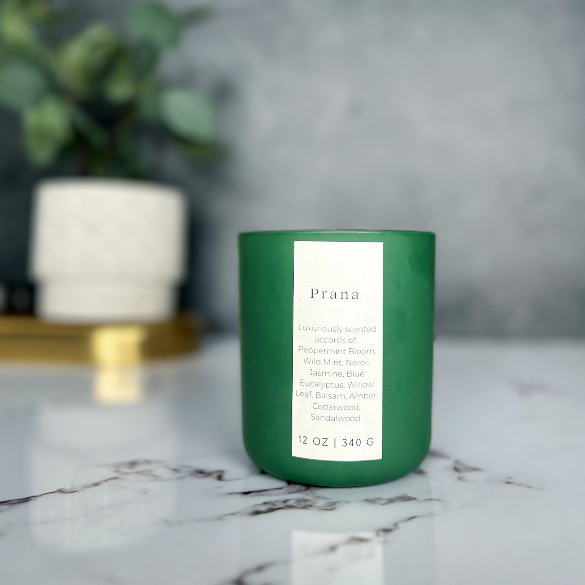 Luxe Intuition Luxury Wooden Wick Candle 12 oz | Scent: Prana infused with a complex vegan friendly blend of Eucalyptus, Peppermint, Neroli, Jasmine,  Willow Leaf, Balsam, Amber, Cedarwood, & Sandalwood.