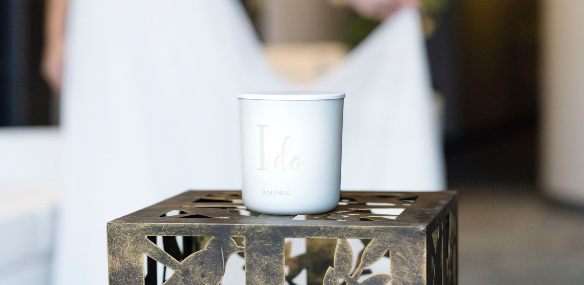 Custom blended & etched glass I DO wedding candle in white | 12 oz