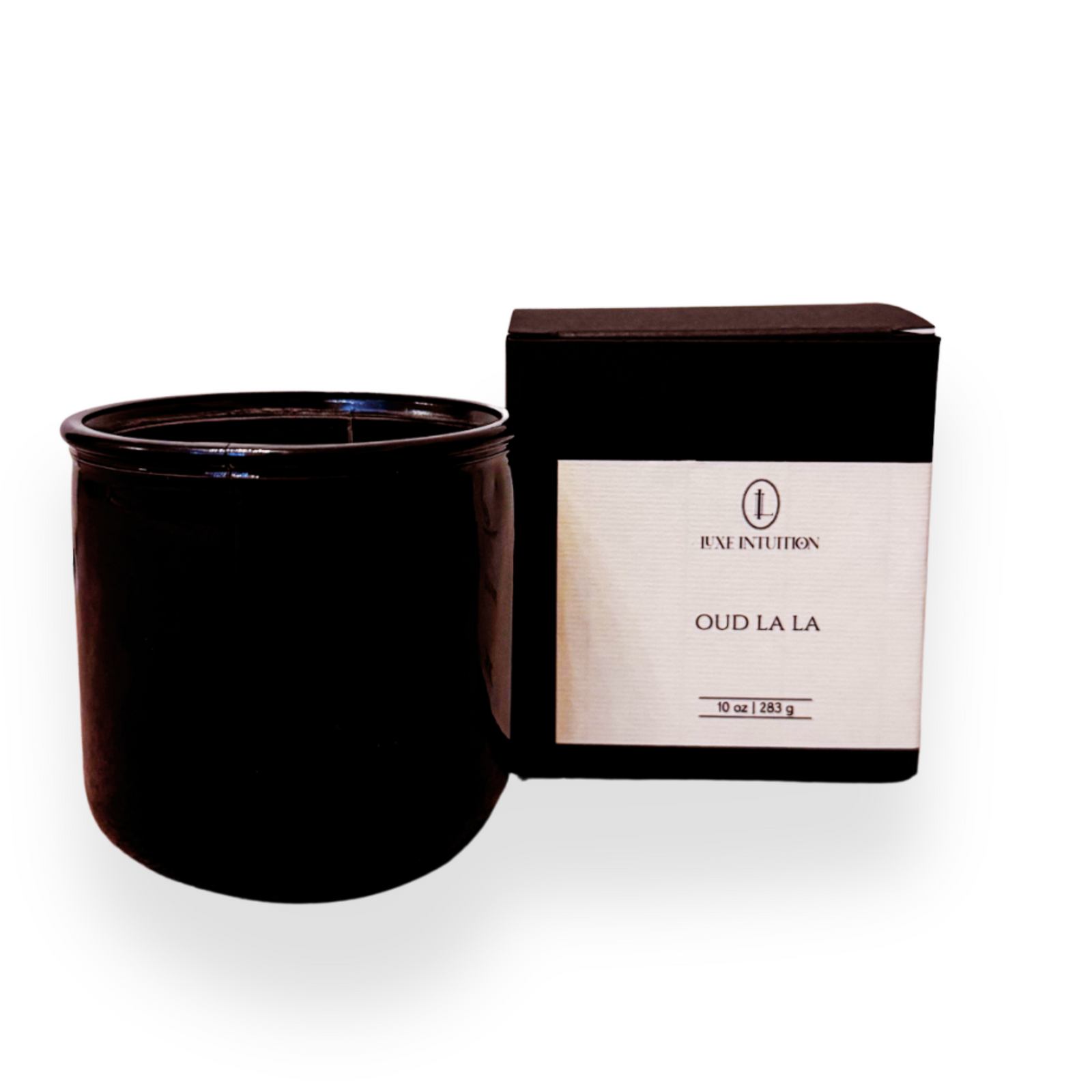 Rose and oud scented - Oud La La wood wick candle on a white background