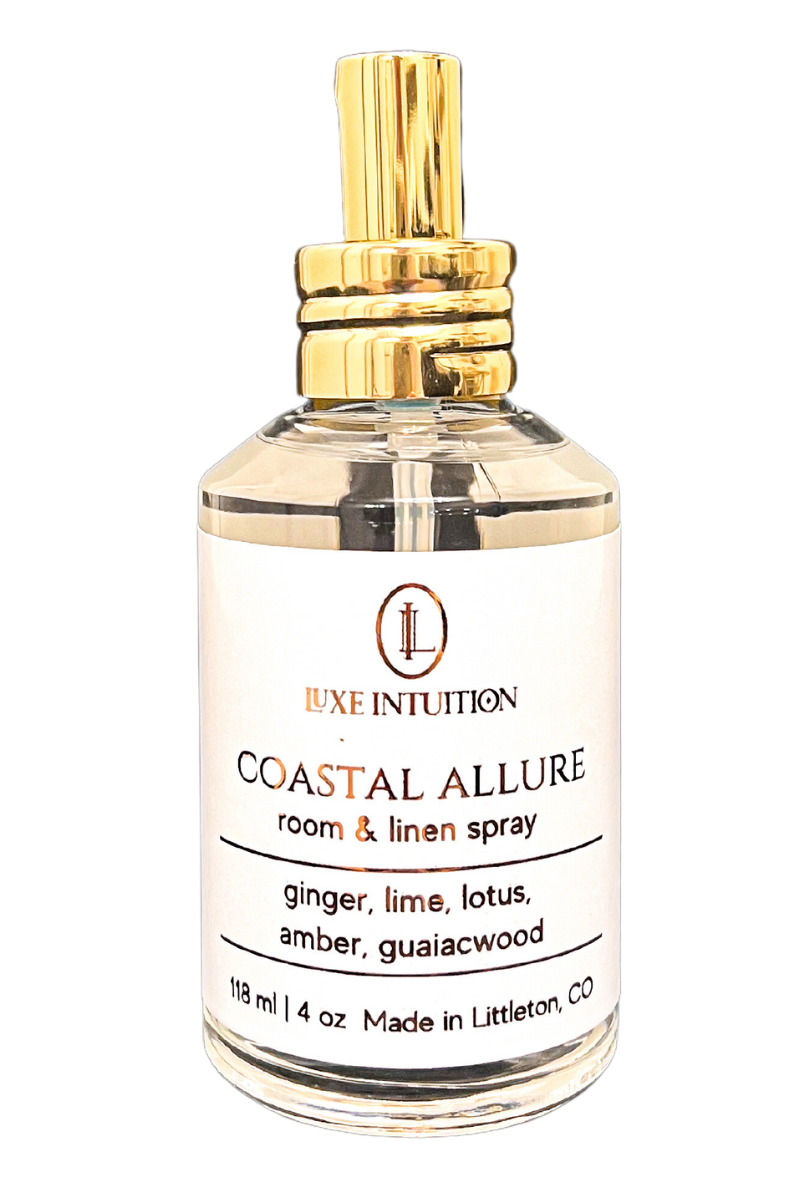 room and linen spray | Coastal Allure Scent | Ginger | Lime | Lotus | Amber | Guaiacwood