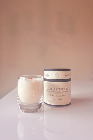 Coastal Allure Coconut Wax Candle, a warm beachy scented candle for a coastal home.