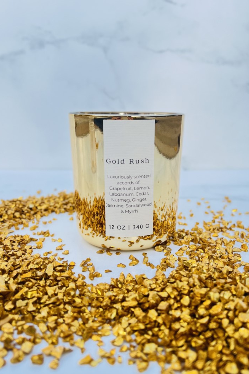 Gold Rush Scented Candle in a Shiny Gold vessel | 12 oz candle 